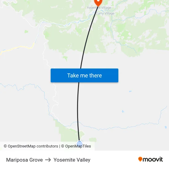 Mariposa Grove to Yosemite Valley map