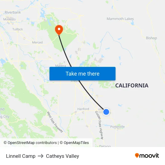 Linnell Camp to Catheys Valley map