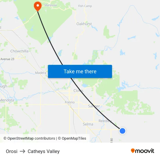 Orosi to Catheys Valley map
