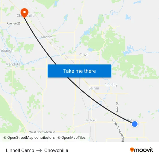 Linnell Camp to Chowchilla map
