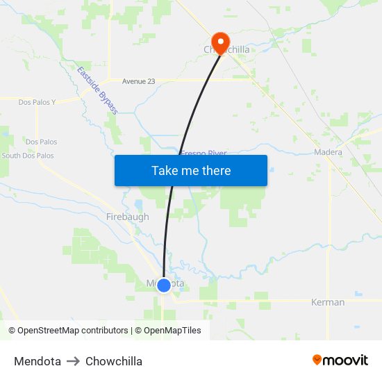 Mendota to Chowchilla map