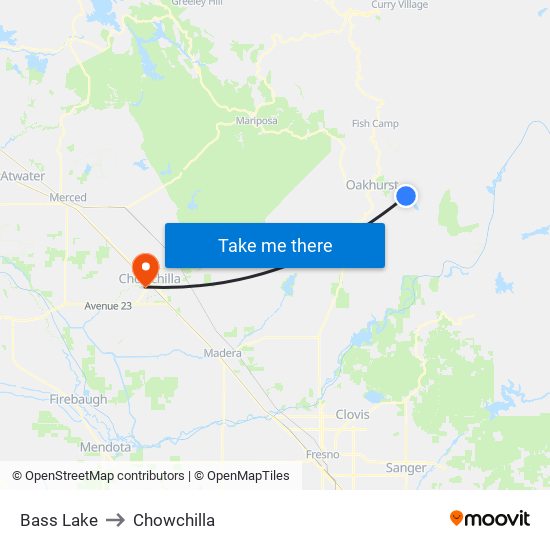 Bass Lake to Chowchilla map