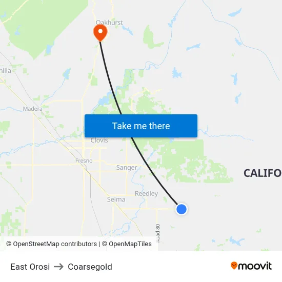 East Orosi to Coarsegold map