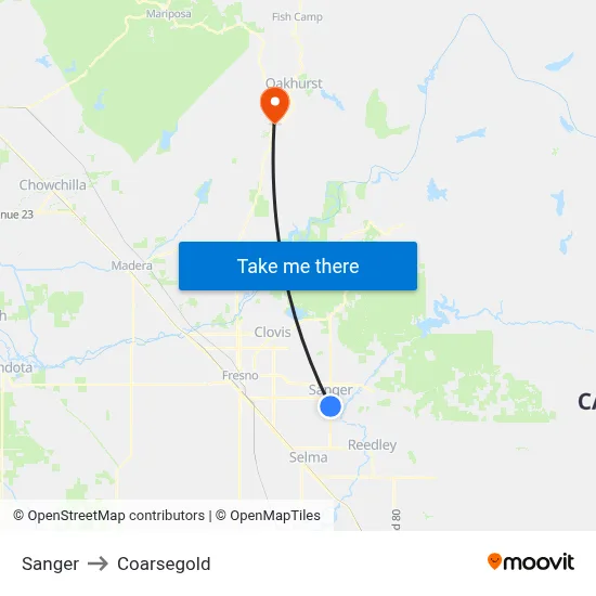 Sanger to Coarsegold map