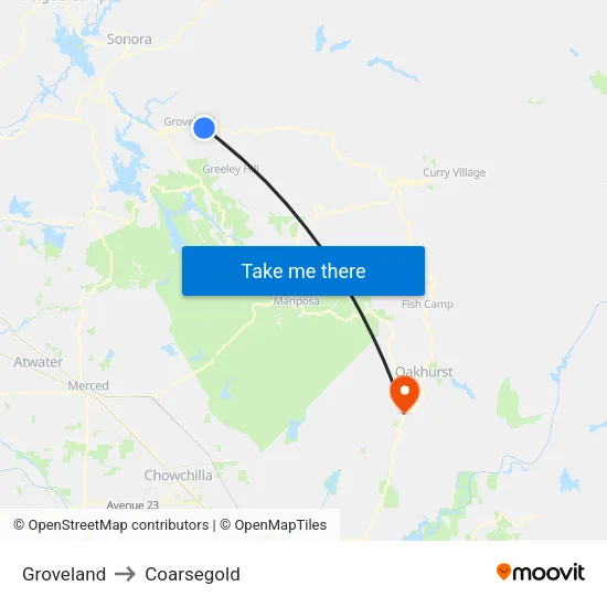 Groveland to Coarsegold map