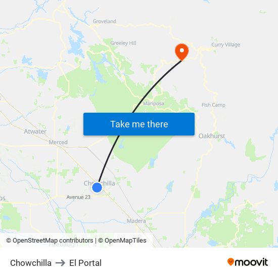 Chowchilla to El Portal map