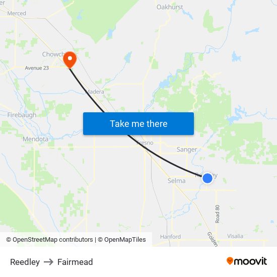 Reedley to Fairmead map