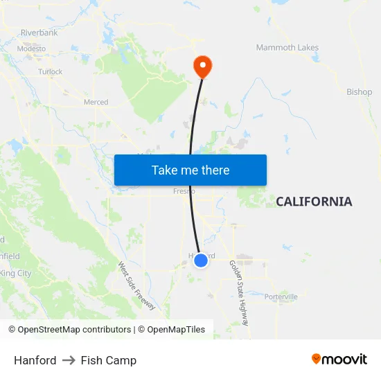 Hanford to Fish Camp map