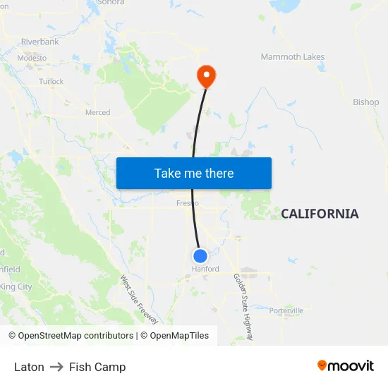 Laton to Fish Camp map