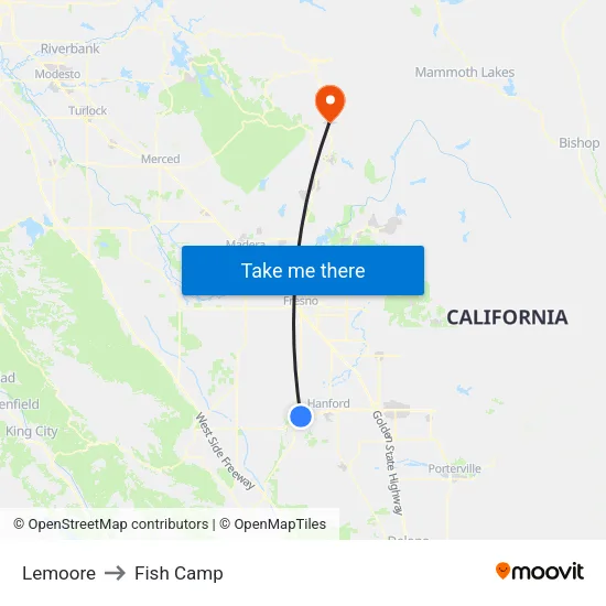 Lemoore to Fish Camp map