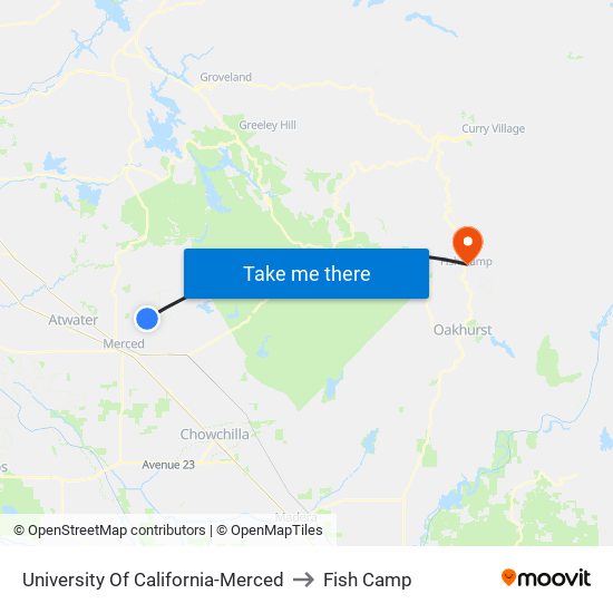 University Of California-Merced to Fish Camp map