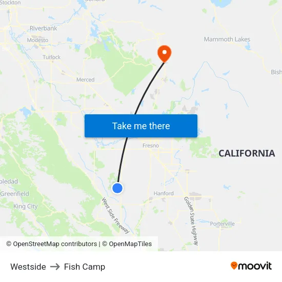 Westside to Fish Camp map