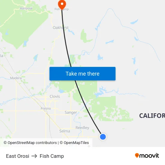 East Orosi to Fish Camp map