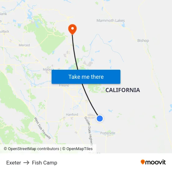 Exeter to Fish Camp map