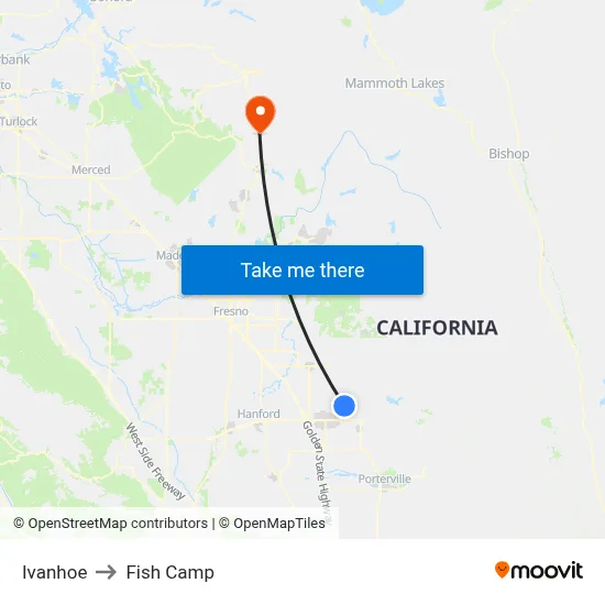 Ivanhoe to Fish Camp map