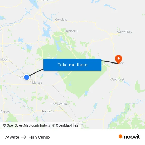 Atwate to Fish Camp map
