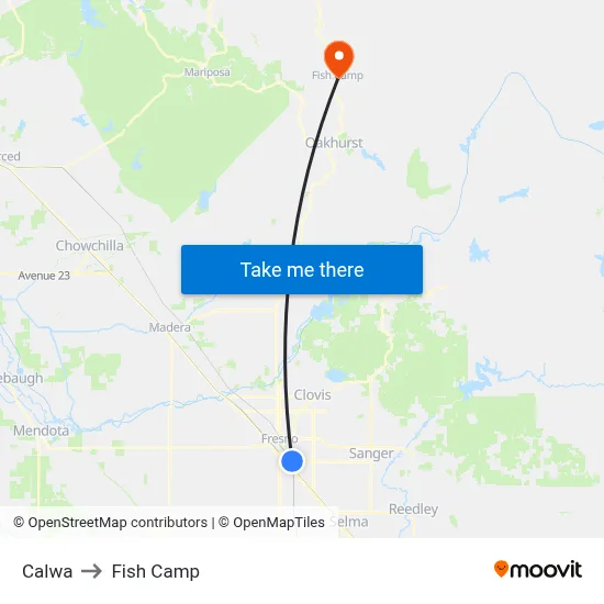 Calwa to Fish Camp map
