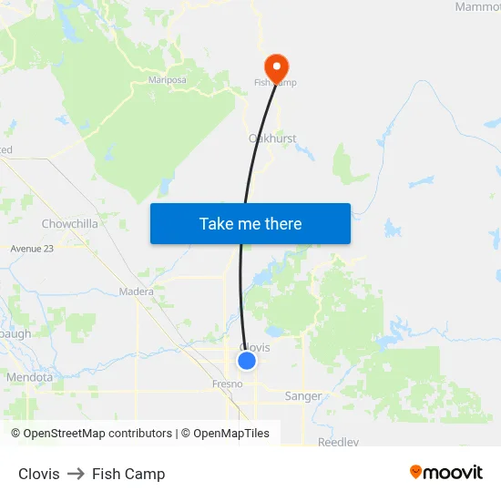 Clovis to Fish Camp map