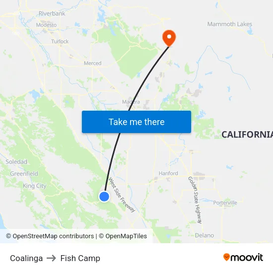 Coalinga to Fish Camp map