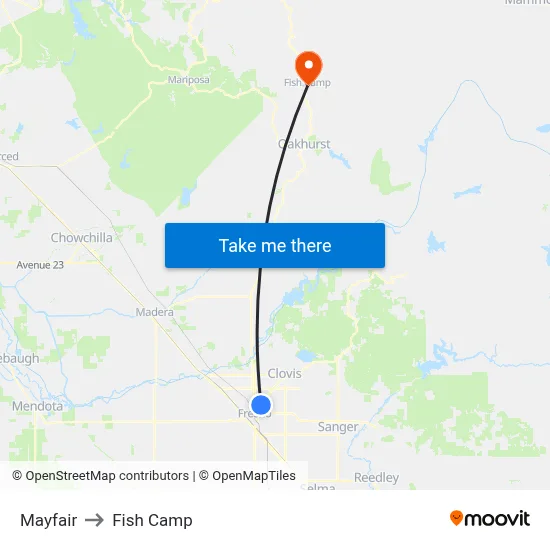 Mayfair to Fish Camp map