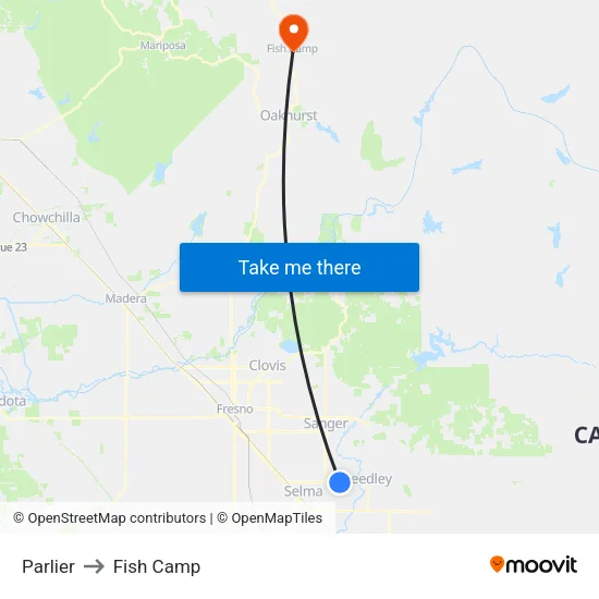Parlier to Fish Camp map