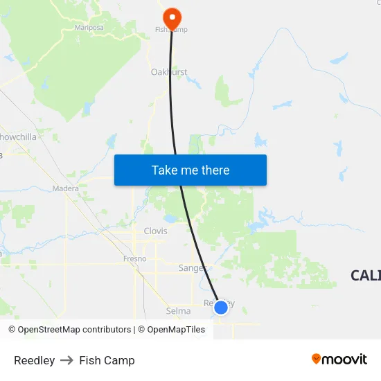 Reedley to Fish Camp map