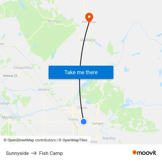 Sunnyside to Fish Camp map