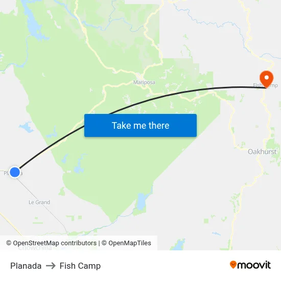 Planada to Fish Camp map