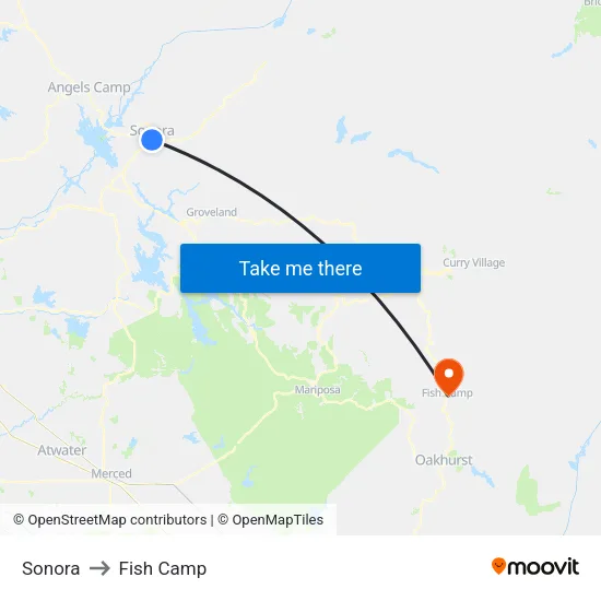 Sonora to Fish Camp map