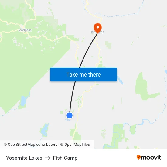 Yosemite Lakes to Fish Camp map