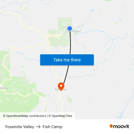 Yosemite Valley to Fish Camp map