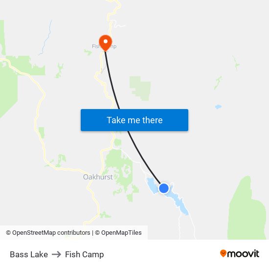 Bass Lake to Fish Camp map