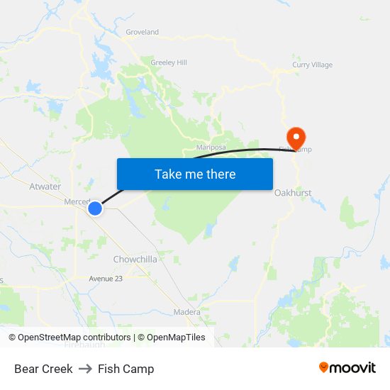 Bear Creek to Fish Camp map