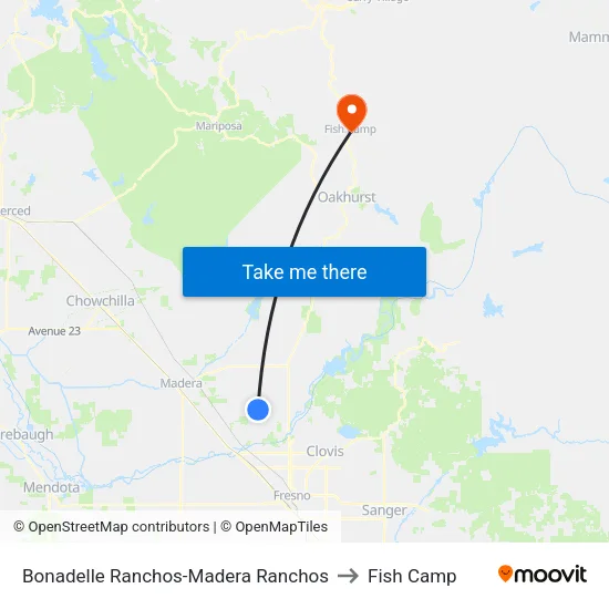 Bonadelle Ranchos-Madera Ranchos to Fish Camp map