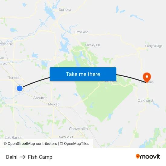 Delhi to Fish Camp map