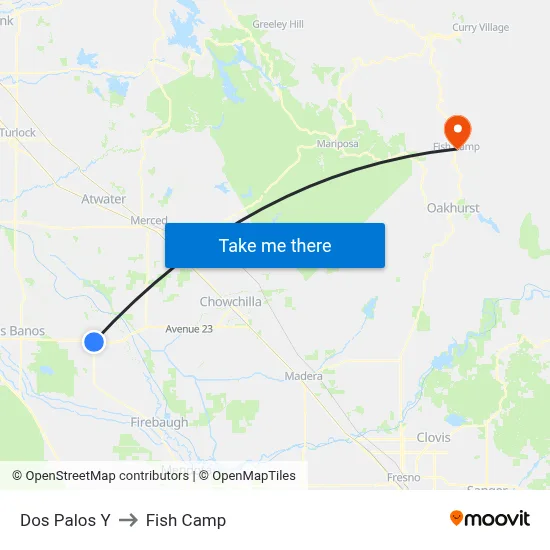 Dos Palos Y to Fish Camp map