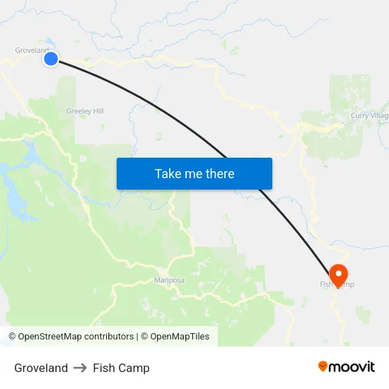 Groveland to Fish Camp map