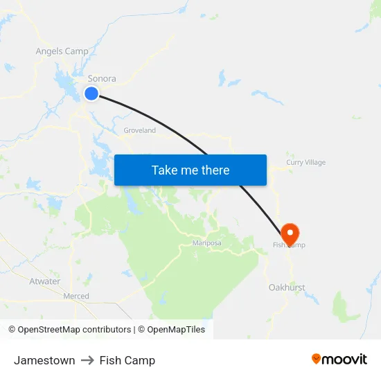 Jamestown to Fish Camp map