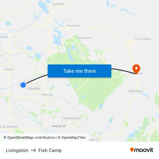 Livingston to Fish Camp map