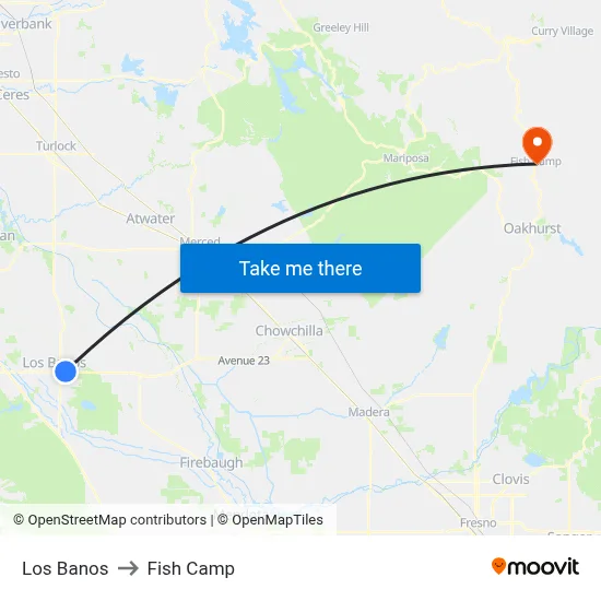 Los Banos to Fish Camp map