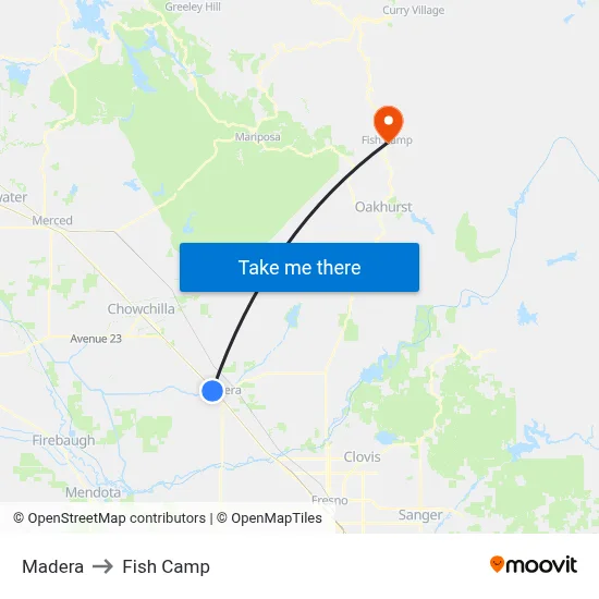 Madera to Fish Camp map