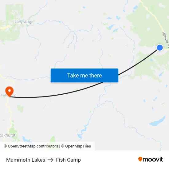 Mammoth Lakes to Fish Camp map