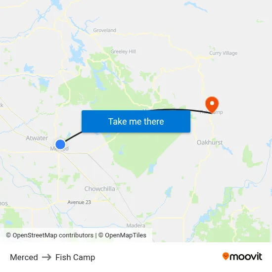 Merced to Fish Camp map