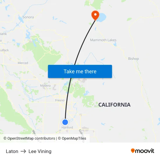 Laton to Lee Vining map