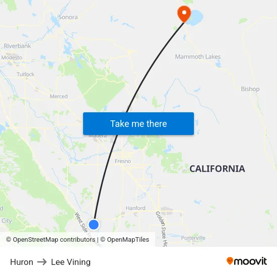 Huron to Lee Vining map