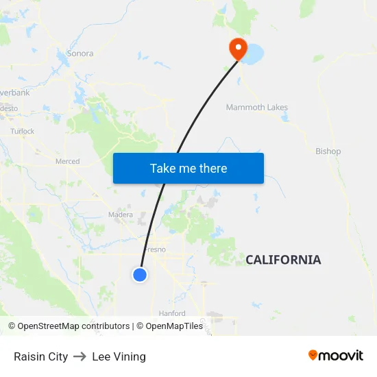 Raisin City to Lee Vining map