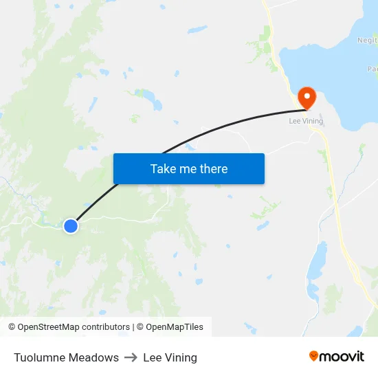 Tuolumne Meadows to Lee Vining map