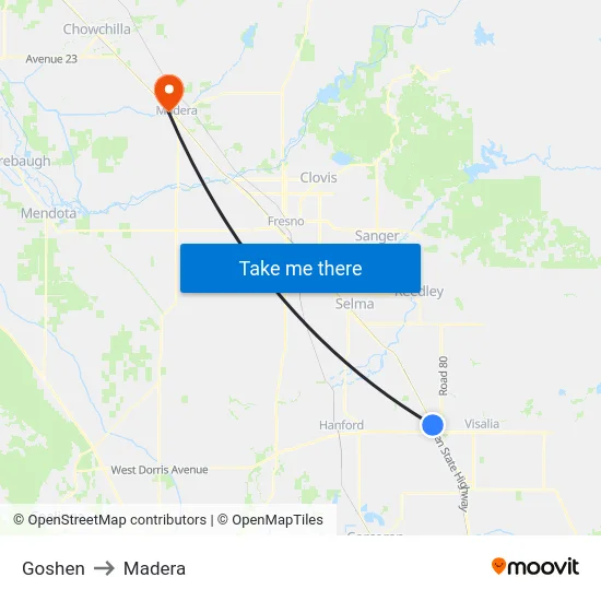 Goshen to Madera map