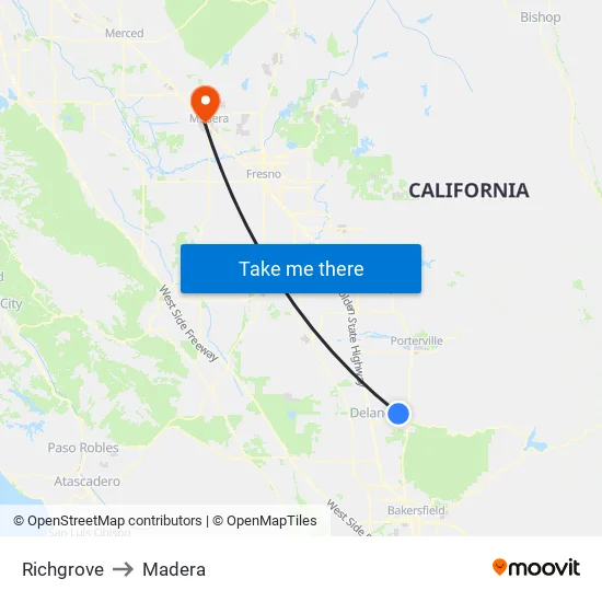 Richgrove to Madera map
