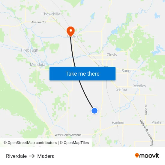 Riverdale to Madera map